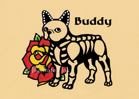 Day of the Dead Dog FRENCH BULLDOG Dia de los Muertos Art Print - Customizable