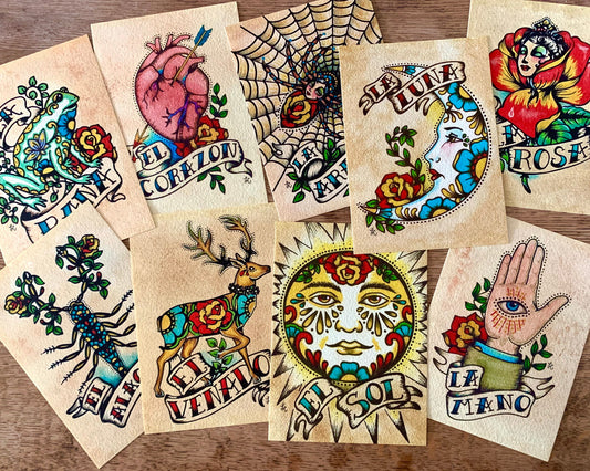 Traditional Tattoo Art Prints Mexican Loteria Set of 9 Designs