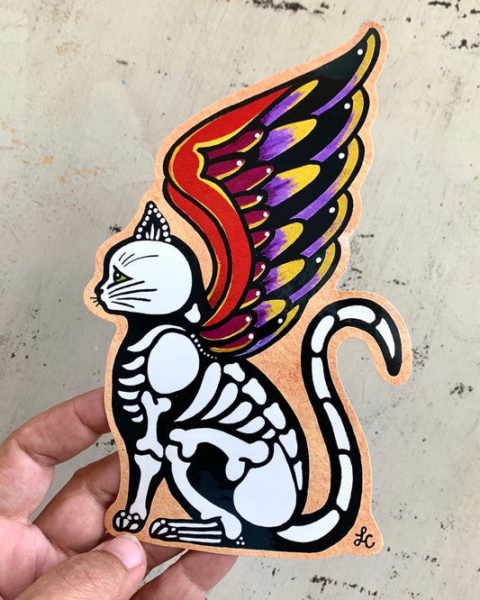 Day of the Dead Cat with Wings Decal Sticker