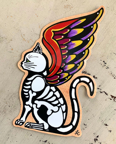 Day of the Dead Cat with Wings Decal Sticker