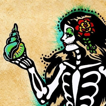 Day of the Dead Mermaid Tattoo Art "La Sirena" Loteria Print