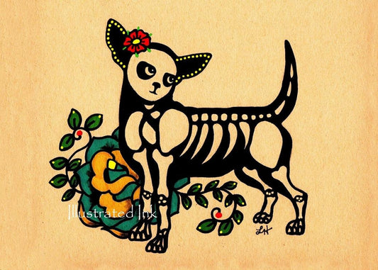 Day of the Dead Dog CHIHUAHUA Tattoo Art Print - Customizable