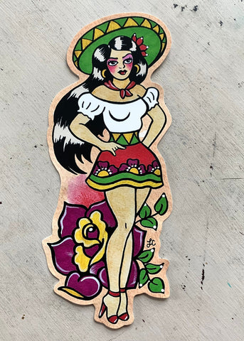 Traditional Tattoo Mexican Pinup Sticker Decal
