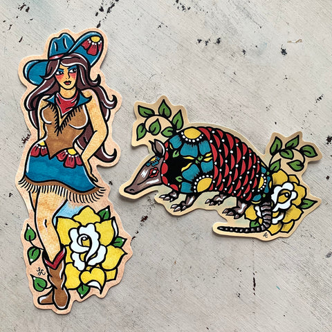 Traditional Tattoo Cowgirl Pinup Sticker Decal