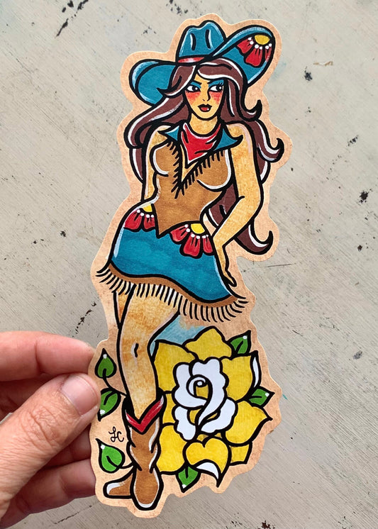 Traditional Tattoo Cowgirl Pinup Sticker Decal