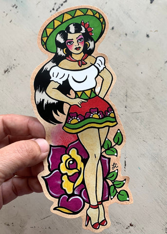 Traditional Tattoo Mexican Pinup Sticker Decal