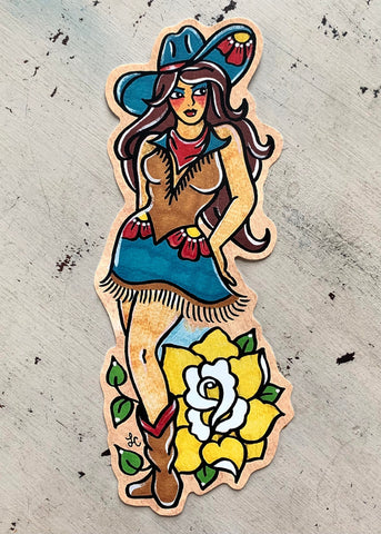 Traditional Tattoo Cowgirl Pinup Sticker Decal