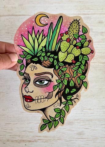 Day of the Dead Nopales Cactus Sticker Decal "Desert Dreams" Tattoo Art