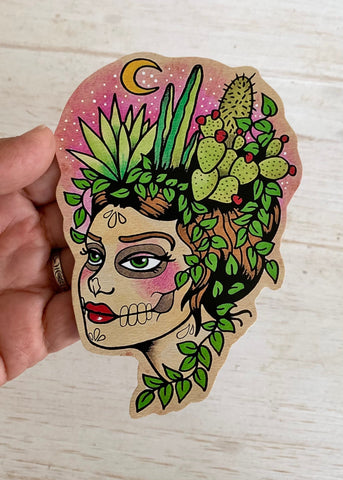Day of the Dead Nopales Cactus Sticker Decal "Desert Dreams" Tattoo Art
