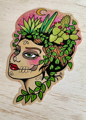 Day of the Dead Nopales Cactus Sticker Decal "Desert Dreams" Tattoo Art