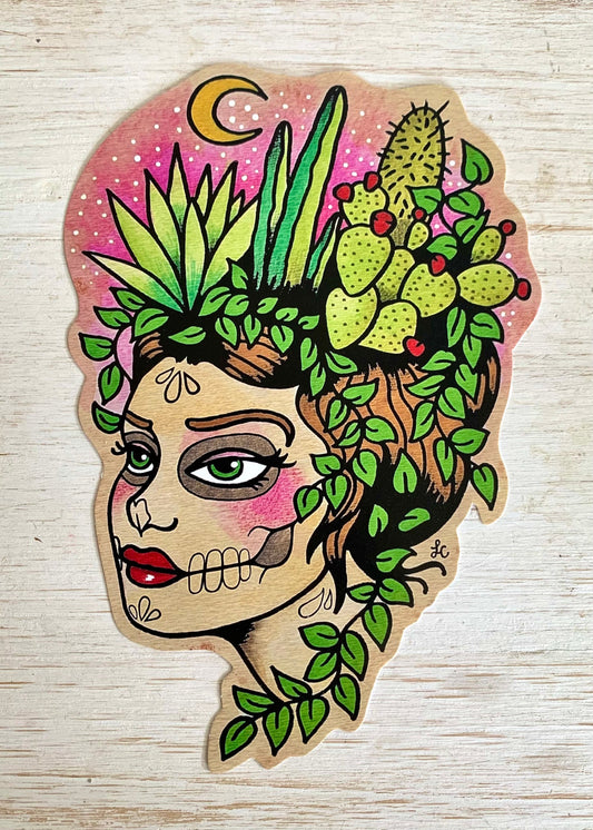 Day of the Dead Nopales Cactus Sticker Decal "Desert Dreams" Tattoo Art