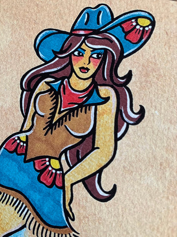Cowgirl Pinup American Traditional Tattoo Art Print