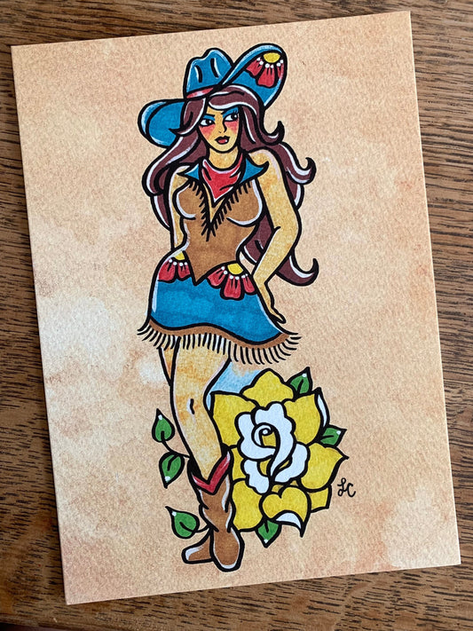 Cowgirl Pinup American Traditional Tattoo Art Print