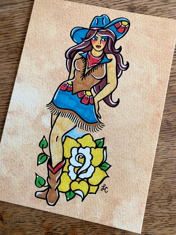 Cowgirl Pinup American Traditional Tattoo Art Print