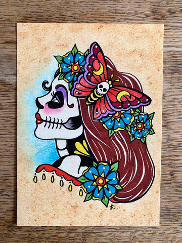 Day of the Dead Sugar Skull Girl with Flower Garland Art Print