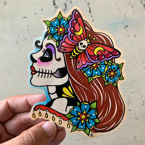 Day of the Dead Girl Moth and Flower Garland Decal Sticker