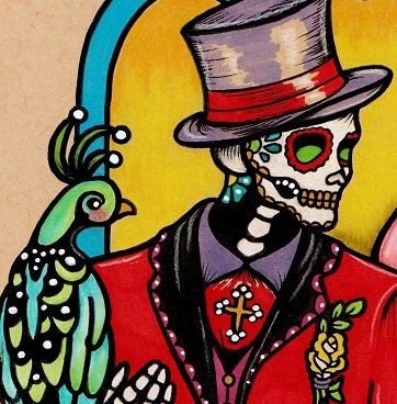 Day of the Dead Wedding Couple Bride and Groom Art Print