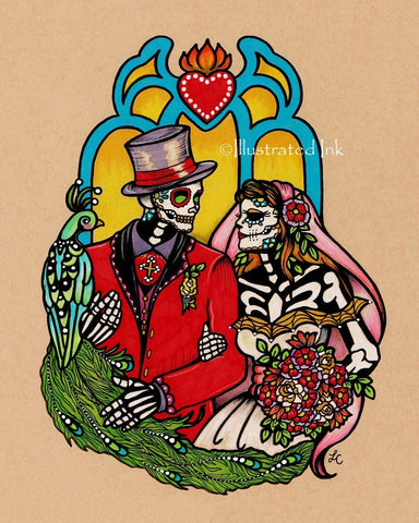 Day of the Dead Wedding Couple Bride and Groom Art Print