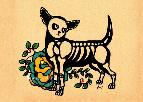 Day of the Dead Dog CHIHUAHUA Tattoo Art Print - Customizable