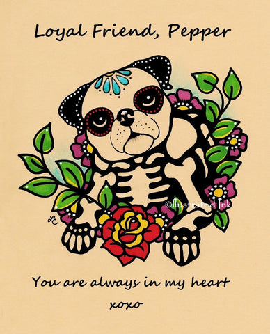 Day of the Dead PUG Dog Dia de los Muertos Art Print - Customizable