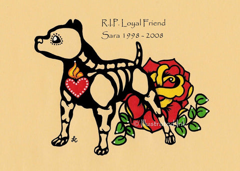 Day of the Dead PIT BULL Dog Dia de los Muertos Art Print - Customizable