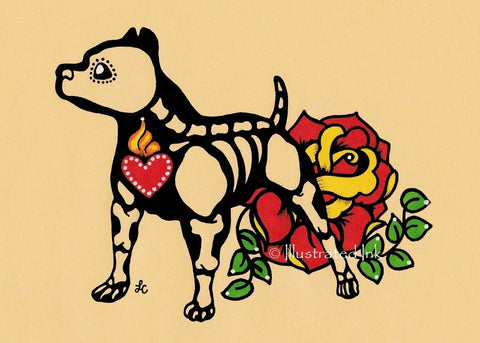 Day of the Dead PIT BULL Dog Dia de los Muertos Art Print - Customizable