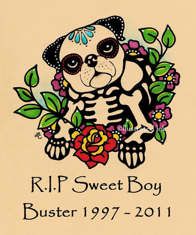 Day of the Dead PUG Dog Dia de los Muertos Art Print - Customizable