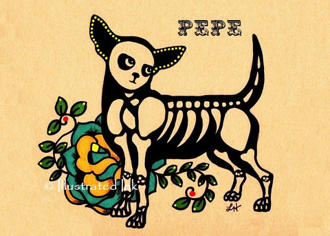 Day of the Dead Dog CHIHUAHUA Tattoo Art Print - Customizable