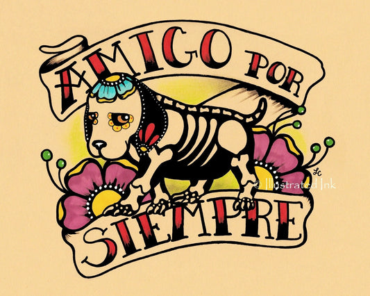 Day of the Dead Dog BEAGLE Hound Puppy Dia de los Muertos Art Print