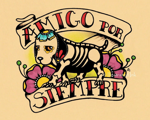 Day of the Dead Dog BEAGLE Hound Puppy Dia de los Muertos Art Print