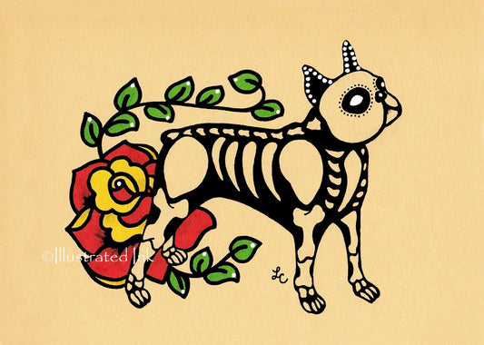 Day of the Dead BOSTON TERRIER Dog Dia de los Muertos Art Print - Customizable