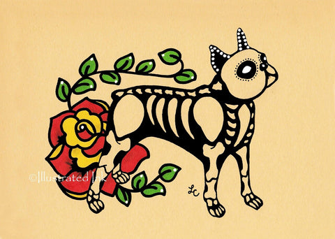 Day of the Dead BOSTON TERRIER Dog Dia de los Muertos Art Print - Customizable