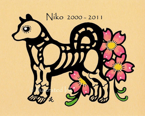 Dia de los Muertos Dog AKITA Day of the Dead Art Print - Customizable