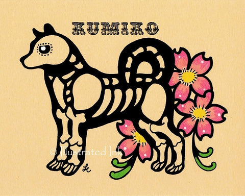 Dia de los Muertos Dog AKITA Day of the Dead Art Print - Customizable