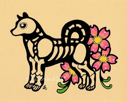 Dia de los Muertos Dog AKITA Day of the Dead Art Print - Customizable
