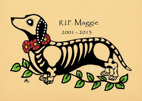 Day of the Dead Dog DACHSHUND Dia de los Muertos Art Print - Customizable