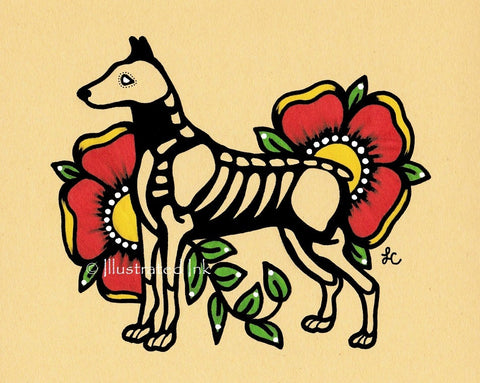 Dia de los Muertos Dog DOBERMAN Day of the Dead Art Print - Customizable