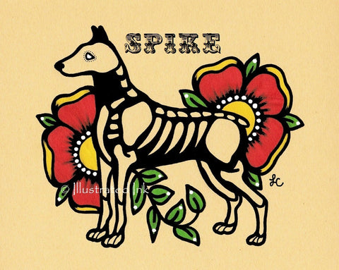 Dia de los Muertos Dog DOBERMAN Day of the Dead Art Print - Customizable