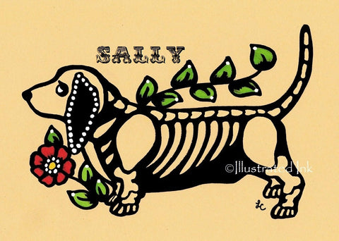 Day of the Dead Dog BASSET Hound Dia de los Muertos Art Print - Customizable