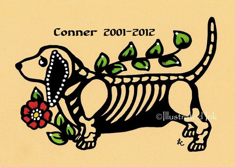 Day of the Dead Dog BASSET Hound Dia de los Muertos Art Print - Customizable