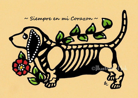 Day of the Dead Dog BASSET Hound Dia de los Muertos Art Print - Customizable