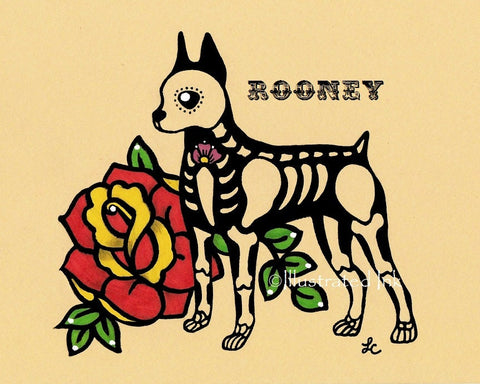 Day of the Dead Dog MINIATURE PINSCHER Dia de los Muertos Art Print - Customizable
