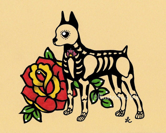 Day of the Dead Dog MINIATURE PINSCHER Dia de los Muertos Art Print - Customizable