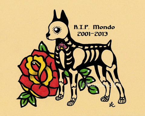 Day of the Dead Dog MINIATURE PINSCHER Dia de los Muertos Art Print - Customizable