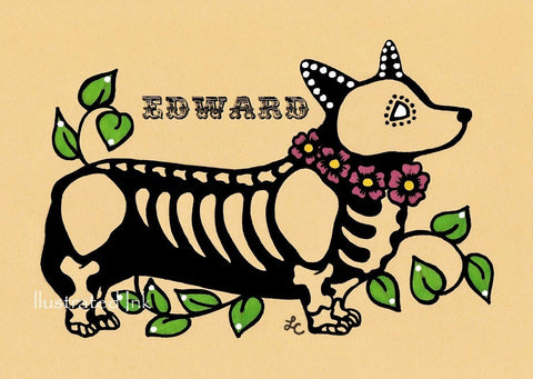 Day of the Dead CORGI Dog Dia de los Muertos Art Print - Customizable