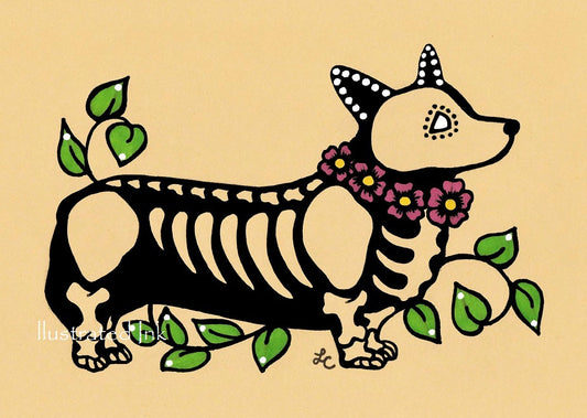 Day of the Dead CORGI Dog Dia de los Muertos Art Print - Customizable