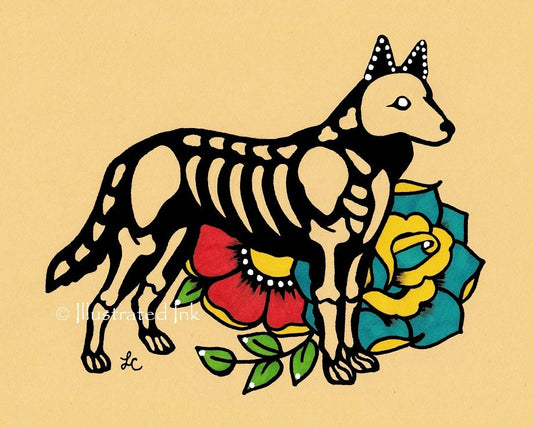 Day of the Dead Dog GERMAN SHEPHERD Dia de los Muertos Art Print - Customizable