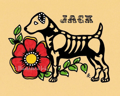 Day of the Dead Dog JACK RUSSELL TERRIER Dia de los Muertos Art Print - Customizable