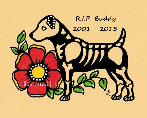 Day of the Dead Dog JACK RUSSELL TERRIER Dia de los Muertos Art Print - Customizable