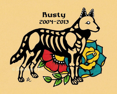 Day of the Dead Dog GERMAN SHEPHERD Dia de los Muertos Art Print - Customizable